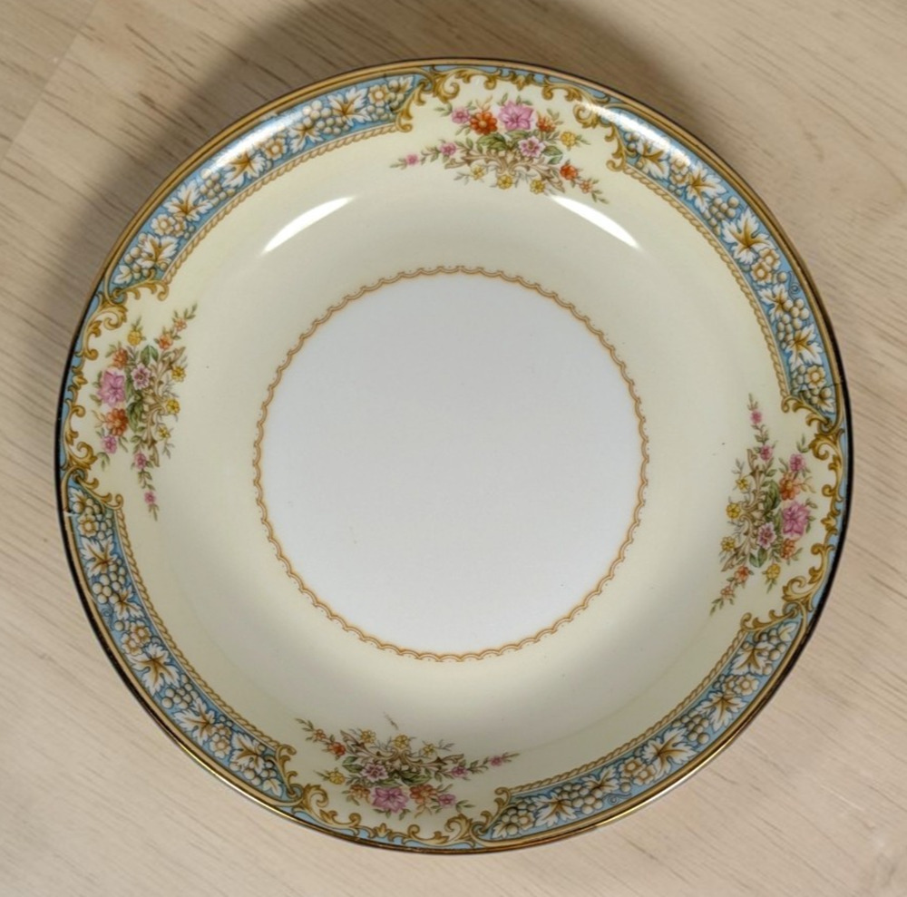 Noritake Alexis 3721 Coupe Soup Bowl 7 3/8" Floral Blue Gold Japan Vintage